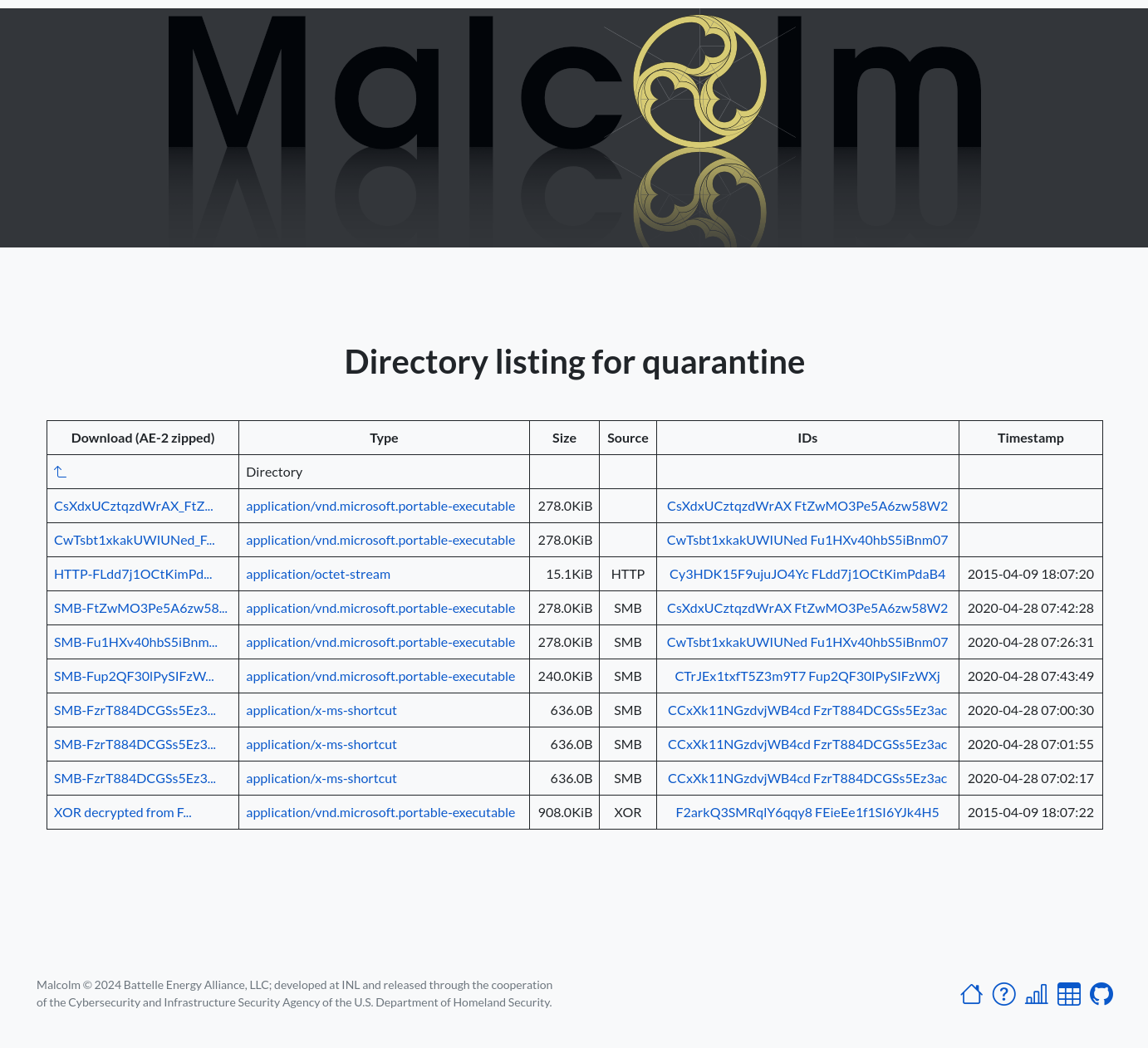 The extracted files directory interface